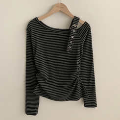 ストライプワンショルダー長袖Tシャツ