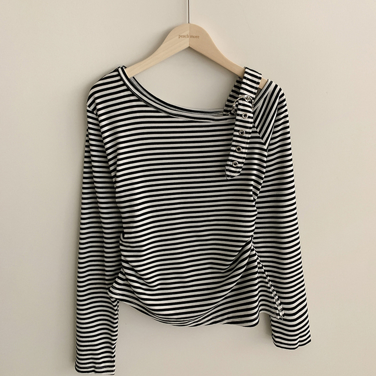 ストライプワンショルダー長袖Tシャツ