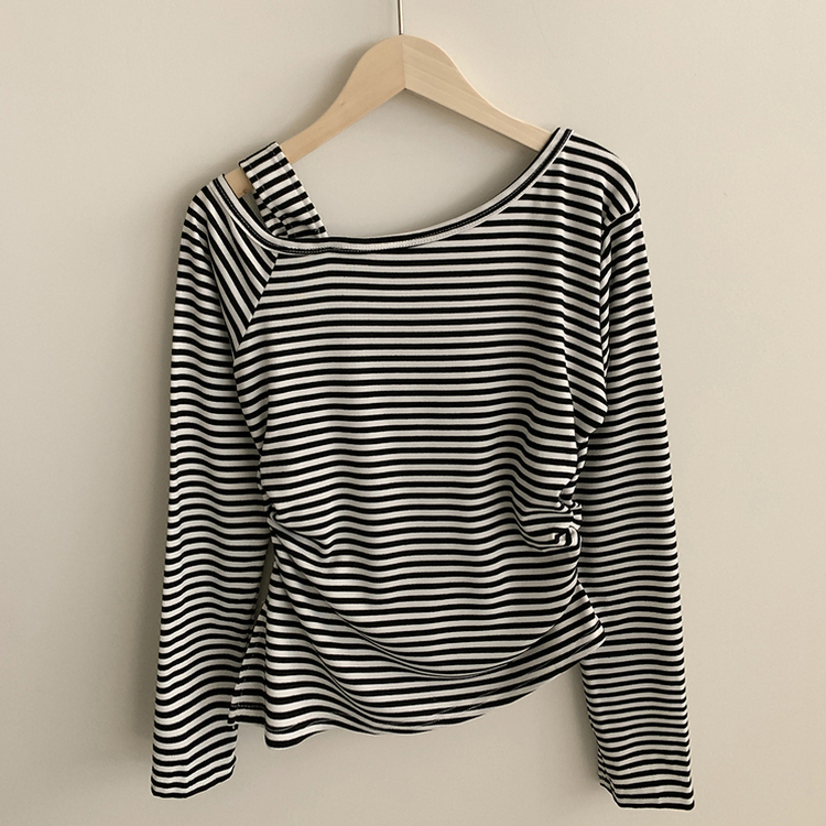 ストライプワンショルダー長袖Tシャツ