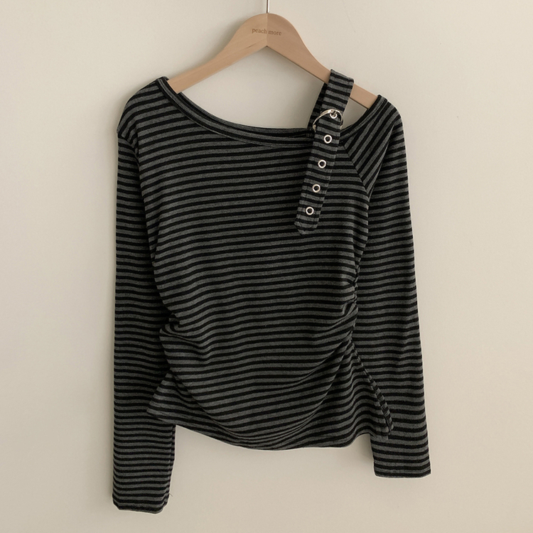 ストライプワンショルダー長袖Tシャツ