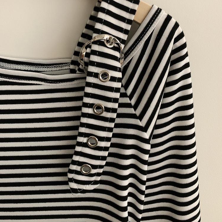 ストライプワンショルダー長袖Tシャツ