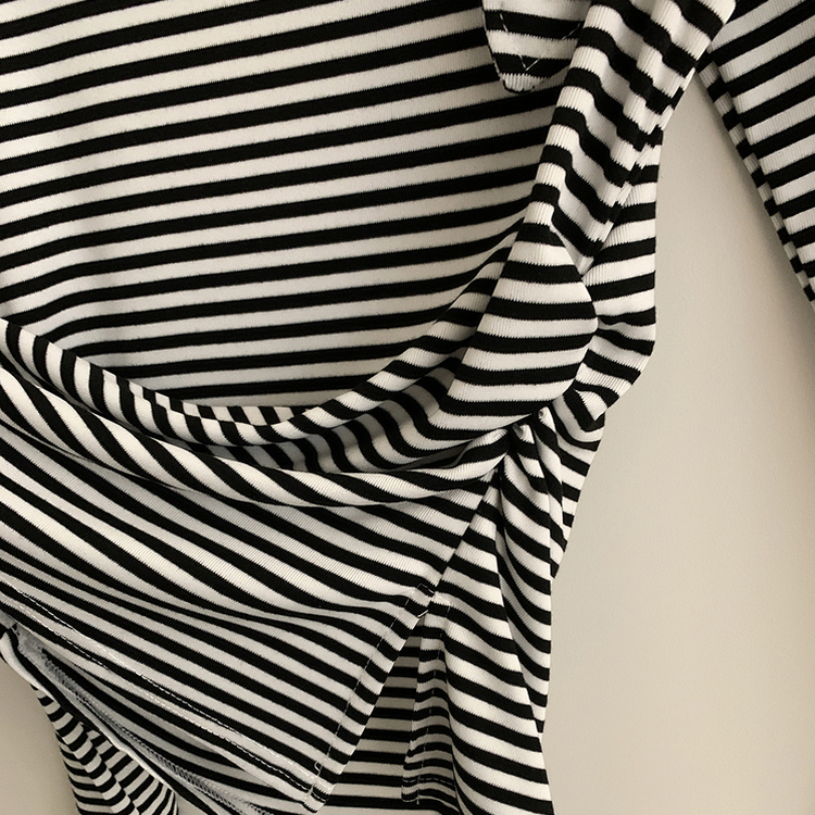 ストライプワンショルダー長袖Tシャツ