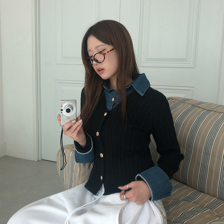 ユニークデニムレイヤードニット｜ニット｜韓国ファッション通販