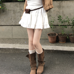 제이드 스웨이드 코듀로이 레이스 캉캉 밴딩 미니 스커트 아이보리