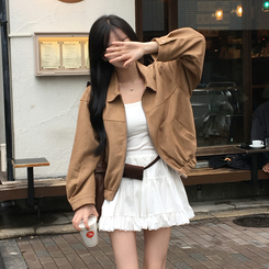 제이드 스웨이드 코듀로이 레이스 캉캉 밴딩 미니 스커트 아이보리