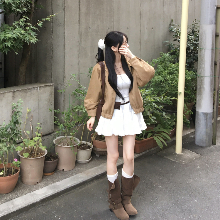 제이드 스웨이드 코듀로이 레이스 캉캉 밴딩 미니 스커트 아이보리