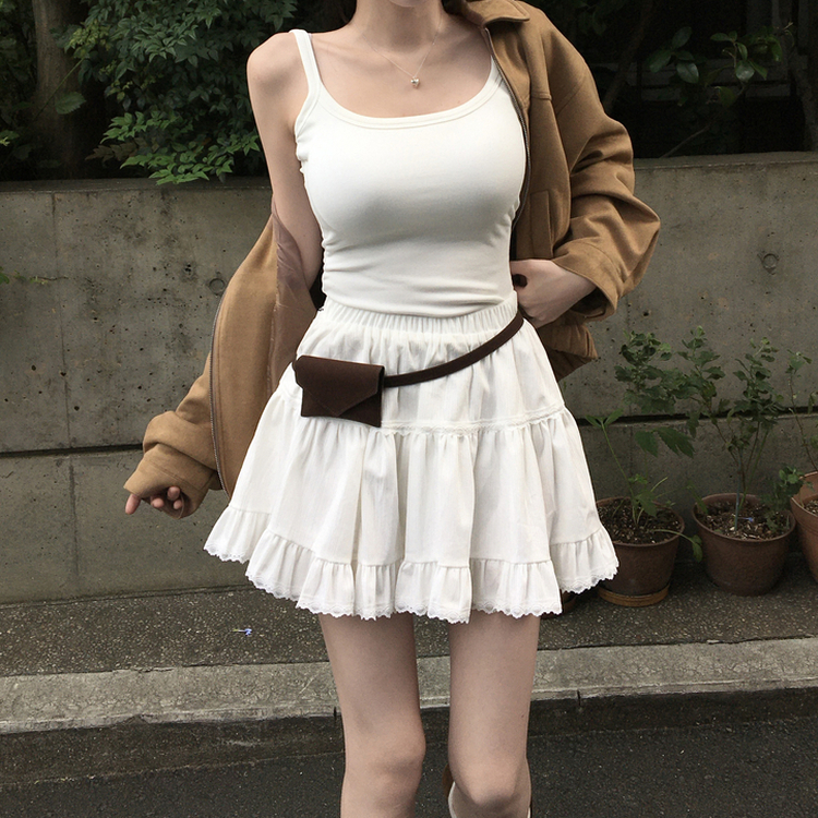 제이드 스웨이드 코듀로이 레이스 캉캉 밴딩 미니 스커트 아이보리