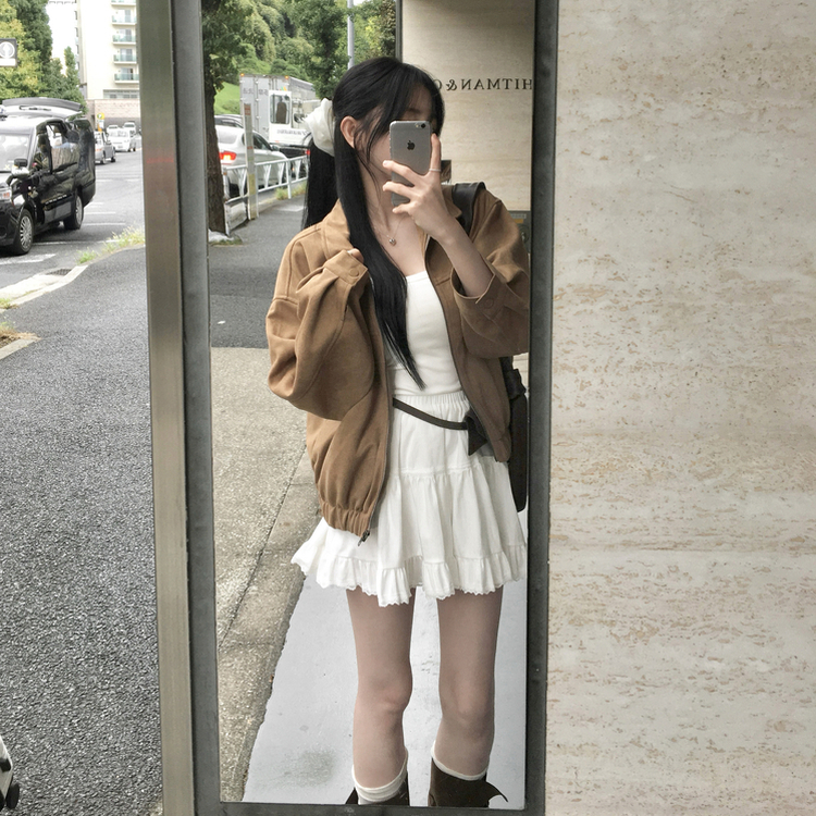 제이드 스웨이드 코듀로이 레이스 캉캉 밴딩 미니 스커트 아이보리