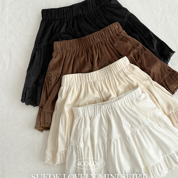 제이드 스웨이드 코듀로이 레이스 캉캉 밴딩 미니 스커트