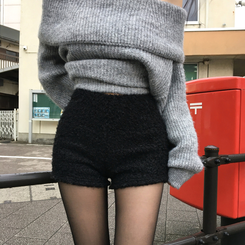 ボアバンディングハイウエストショートパンツ BLACK