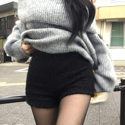 ボアバンディングハイウエストショートパンツ BLACK
