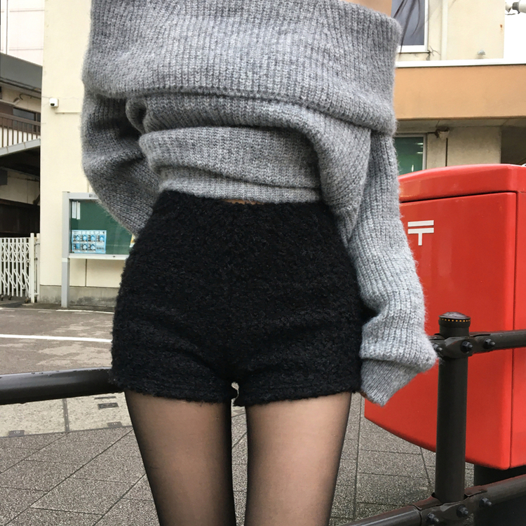ボアバンディングハイウエストショートパンツ BLACK