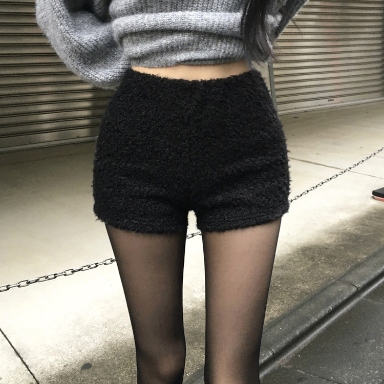 ボアバンディングハイウエストショートパンツ BLACK