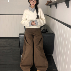 チェックシャツレイヤードニット WHITE