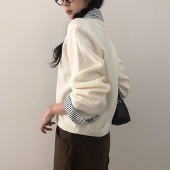 チェックシャツレイヤードニット WHITE