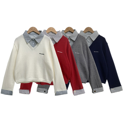 チェックシャツレイヤードニット