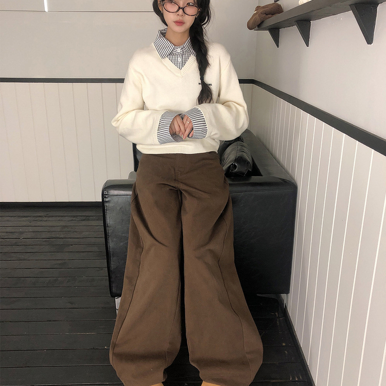 チェックシャツレイヤードニット WHITE