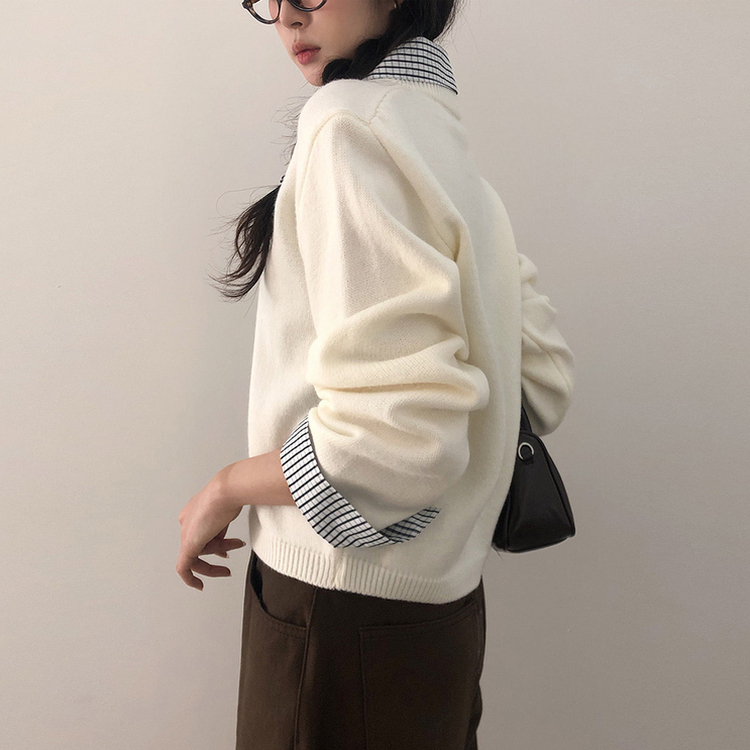 チェックシャツレイヤードニット WHITE