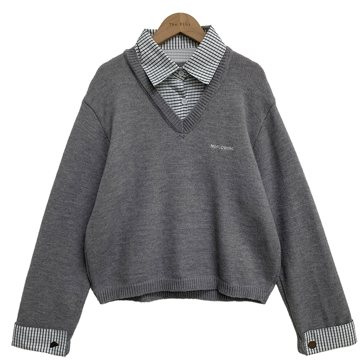 チェックシャツレイヤードニット