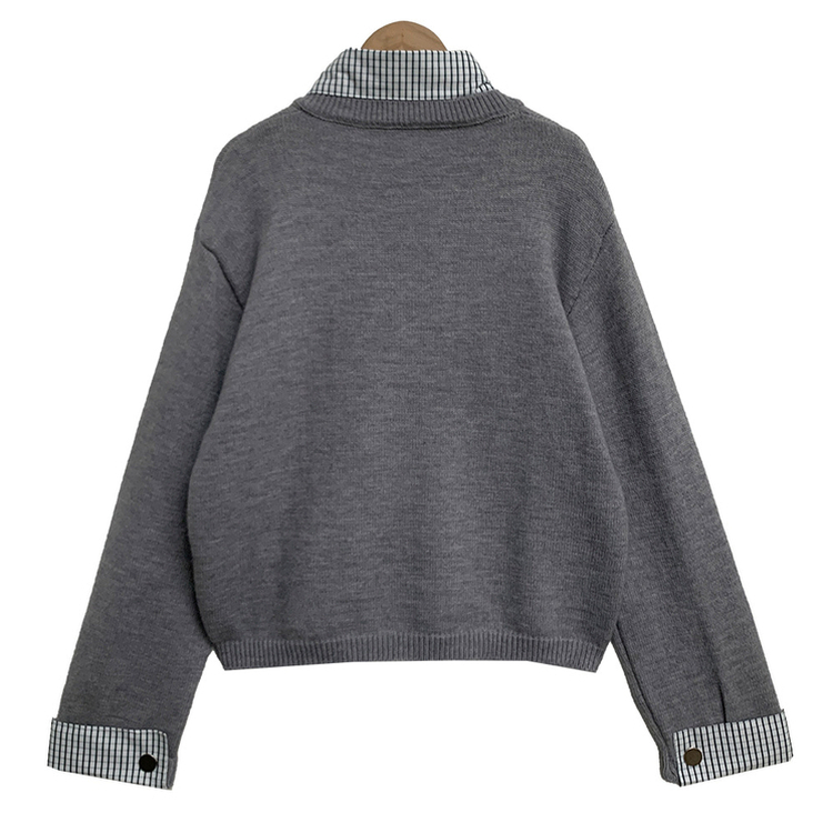 チェックシャツレイヤードニット