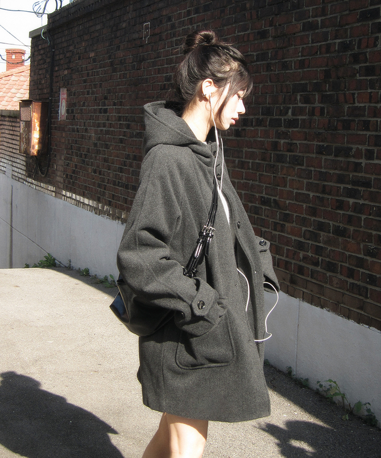 フードラグランビジョハーフコート｜コート｜韓国ファッション通販 SONA