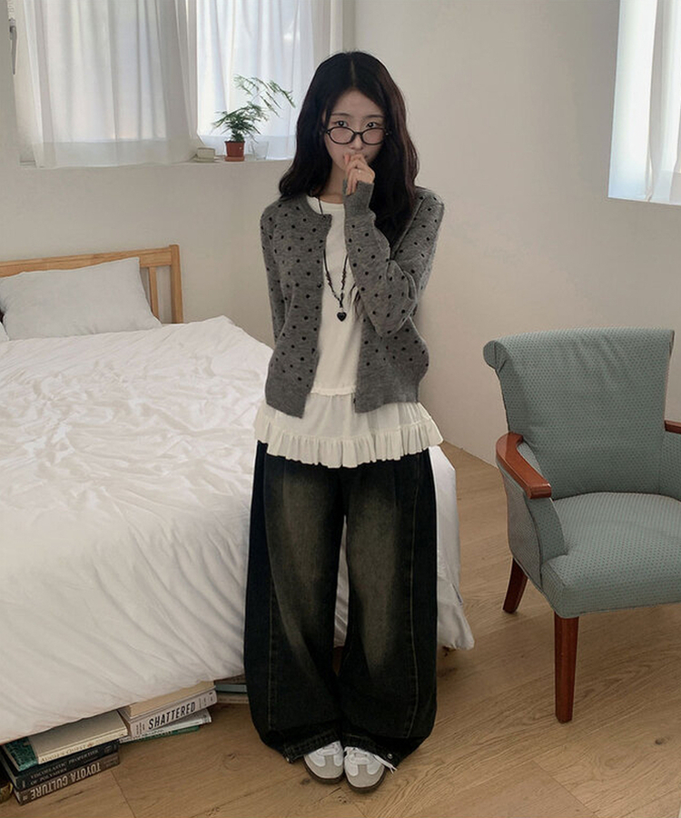 모토 3단기장 와이드 절개라인 투핀턱 사이드핀턱 데님 팬츠 그레이시진청