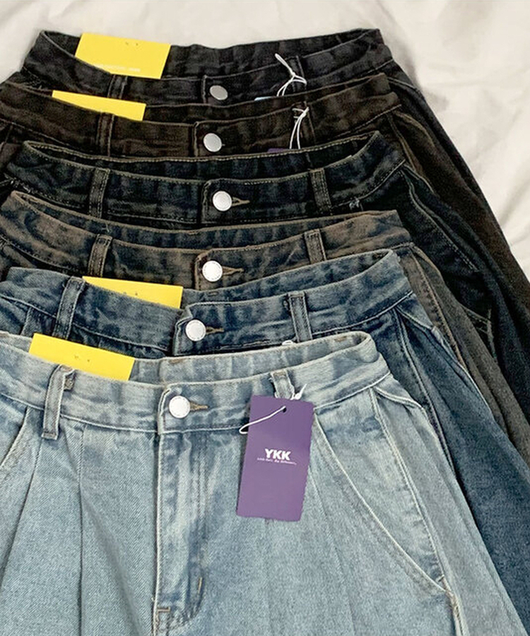 모토 3단기장 와이드 절개라인 투핀턱 사이드핀턱 데님 팬츠