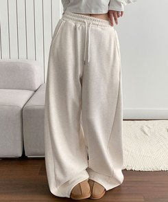 단독최저가 윙크 사이드핀턱 올밴딩 스트링 기모안감 트레이닝 와이드팬츠 아이보리