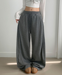 단독최저가 윙크 사이드핀턱 올밴딩 스트링 기모안감 트레이닝 와이드팬츠 그레이