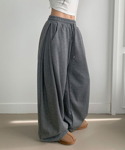 단독최저가 윙크 사이드핀턱 올밴딩 스트링 기모안감 트레이닝 와이드팬츠 그레이