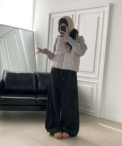 단독최저가 윙크 사이드핀턱 올밴딩 스트링 기모안감 트레이닝 와이드팬츠 블랙