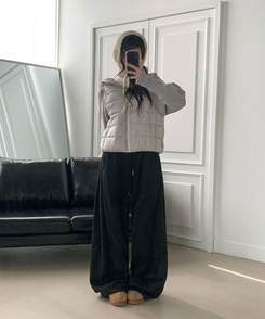 단독최저가 윙크 사이드핀턱 올밴딩 스트링 기모안감 트레이닝 와이드팬츠 블랙