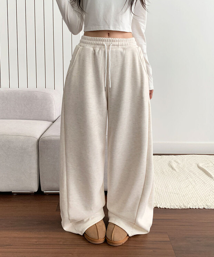 단독최저가 윙크 사이드핀턱 올밴딩 스트링 기모안감 트레이닝 와이드팬츠 아이보리