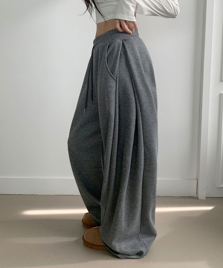 단독최저가 윙크 사이드핀턱 올밴딩 스트링 기모안감 트레이닝 와이드팬츠 그레이