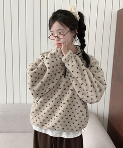 포그니 덤블 플라워 도트 루즈핏 아노락 후리스 하프 집업 베이지