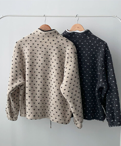 포그니 덤블 플라워 도트 루즈핏 아노락 후리스 하프 집업