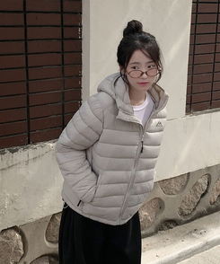 3일만특가 리케 퀄팅 자수 후드 경량패딩 패딩 스트링 웰론 집업패딩 그레이