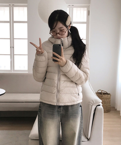 3일만특가 리케 퀄팅 자수 후드 경량패딩 패딩 스트링 웰론 집업패딩 아이보리