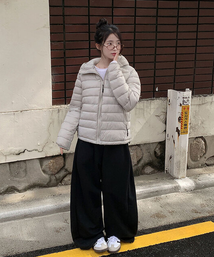 3일만특가 리케 퀄팅 자수 후드 경량패딩 패딩 스트링 웰론 집업패딩 그레이