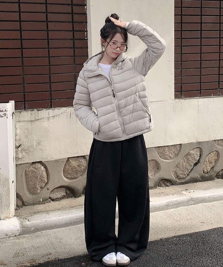 3일만특가 리케 퀄팅 자수 후드 경량패딩 패딩 스트링 웰론 집업패딩 그레이