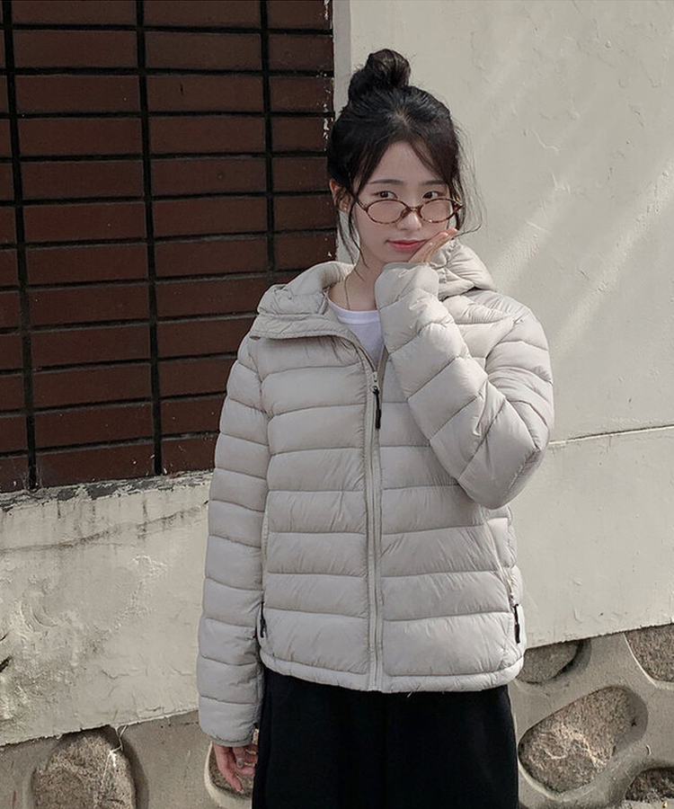 3일만특가 리케 퀄팅 자수 후드 경량패딩 패딩 스트링 웰론 집업패딩 그레이