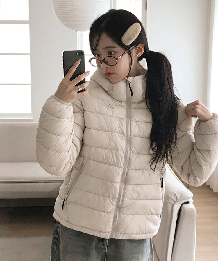 3일만특가 리케 퀄팅 자수 후드 경량패딩 패딩 스트링 웰론 집업패딩 아이보리