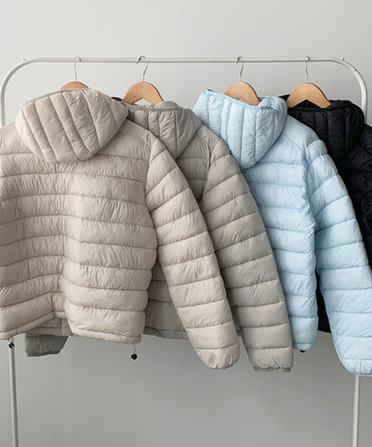 3일만특가 리케 퀄팅 자수 후드 경량패딩 패딩 스트링 웰론 집업패딩