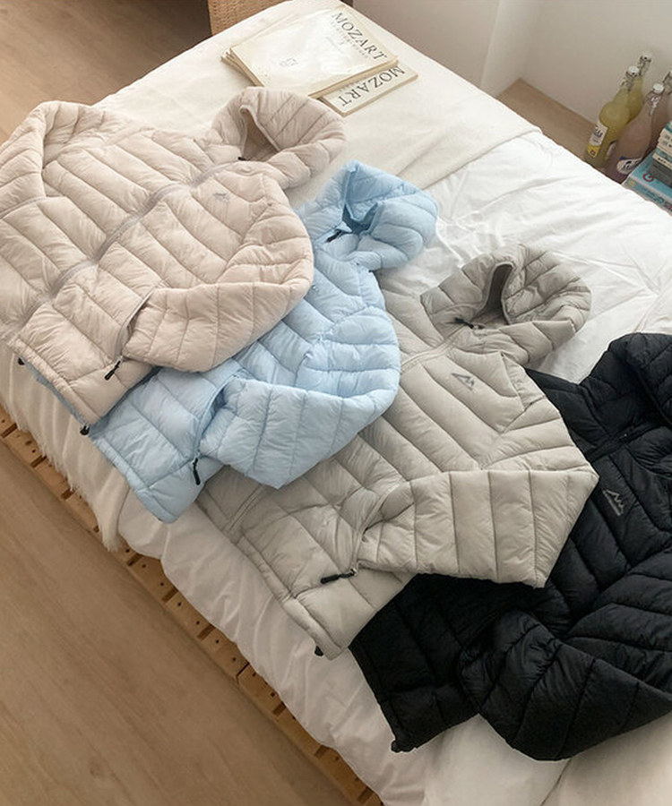 3일만특가 리케 퀄팅 자수 후드 경량패딩 패딩 스트링 웰론 집업패딩