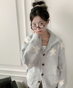 잼잼 유니크 스타 패턴 폭닥 버튼 가디건 소라