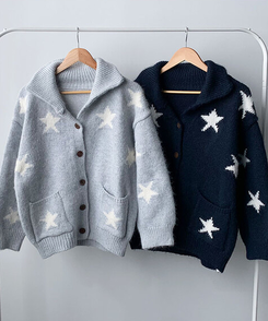 잼잼 유니크 스타 패턴 폭닥 버튼 가디건