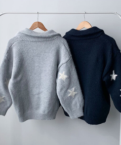 잼잼 유니크 스타 패턴 폭닥 버튼 가디건