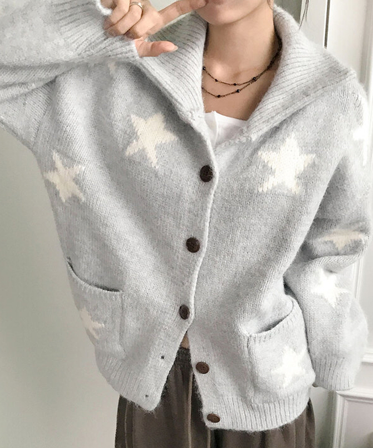 잼잼 유니크 스타 패턴 폭닥 버튼 가디건 소라