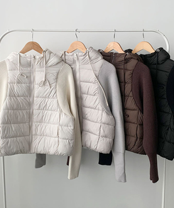 가 레서 긴소매 후드 스트링 니트패딩