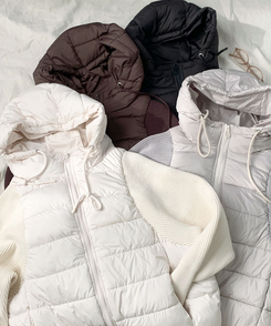 가 레서 긴소매 후드 스트링 니트패딩